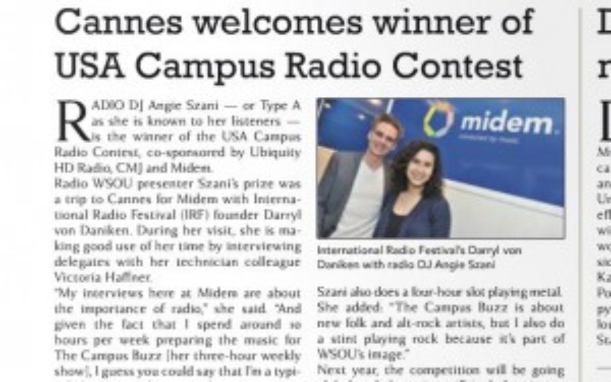 IRF Campus Competition winner at Midem Cannes Midem2013Daily_Angie_Szani_28Jan131-300x291